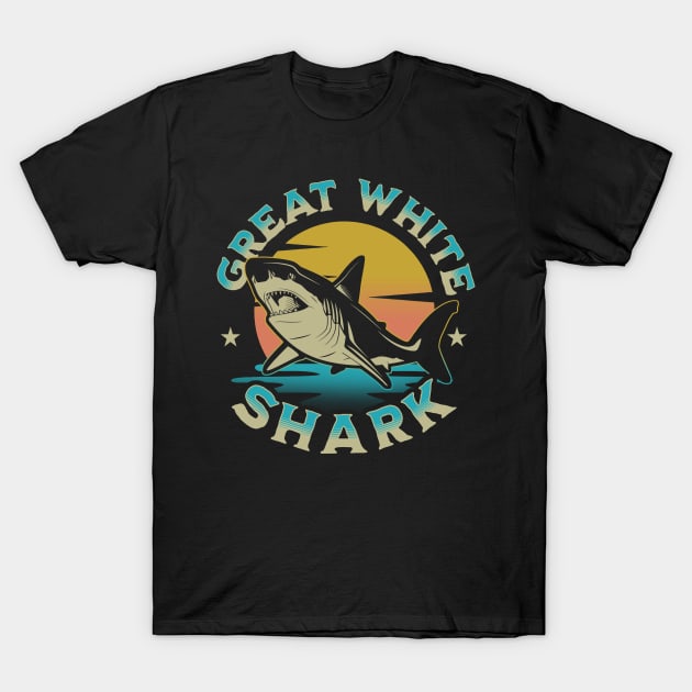 Great White Shark Retro T-Shirt by Issho Ni